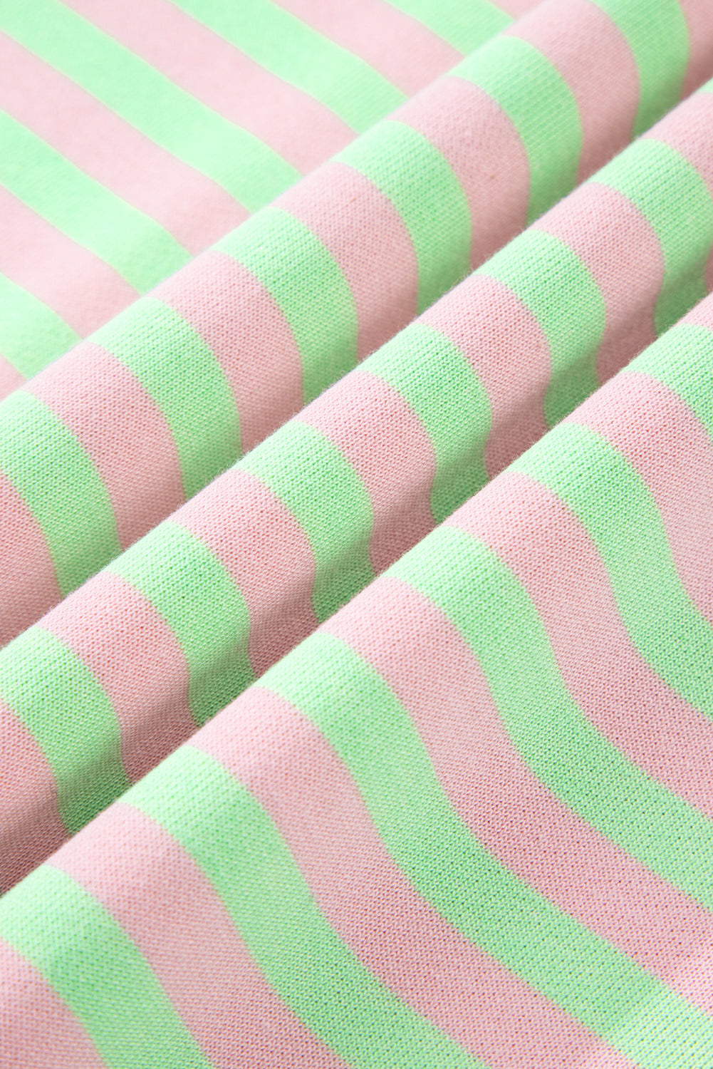 Green Stripe Contrast Ribbed Trim Crossed Stitch Drop Shoulder Sweatshirt