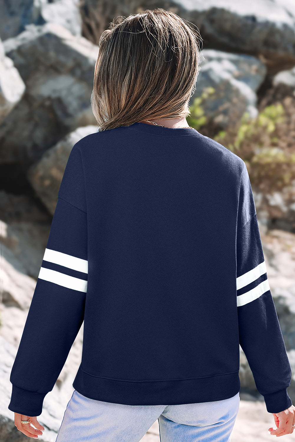 Evergreen Varsity Striped Detail Drop Shoulder Oversized Sweatshirt