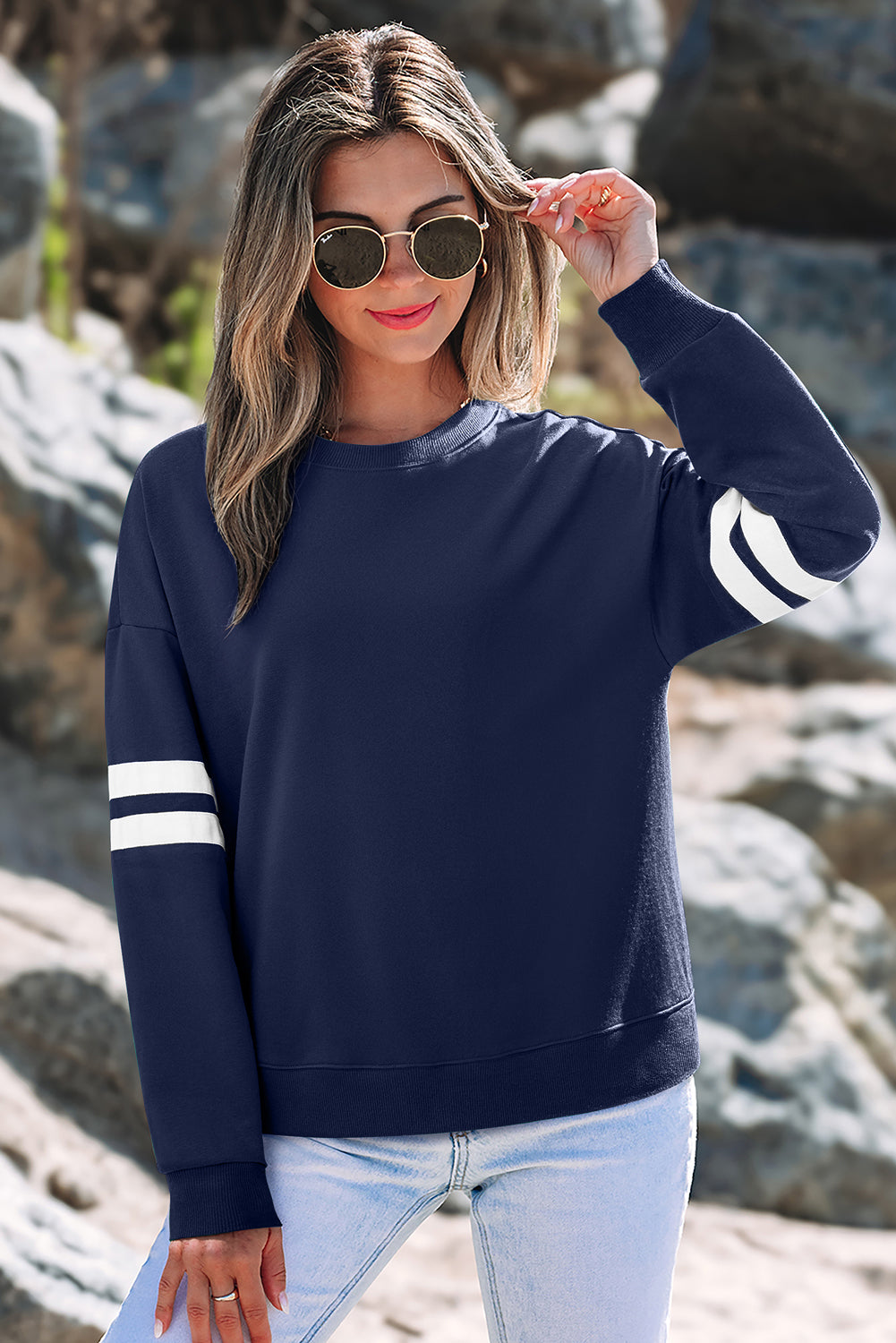 Evergreen Varsity Striped Detail Drop Shoulder Oversized Sweatshirt
