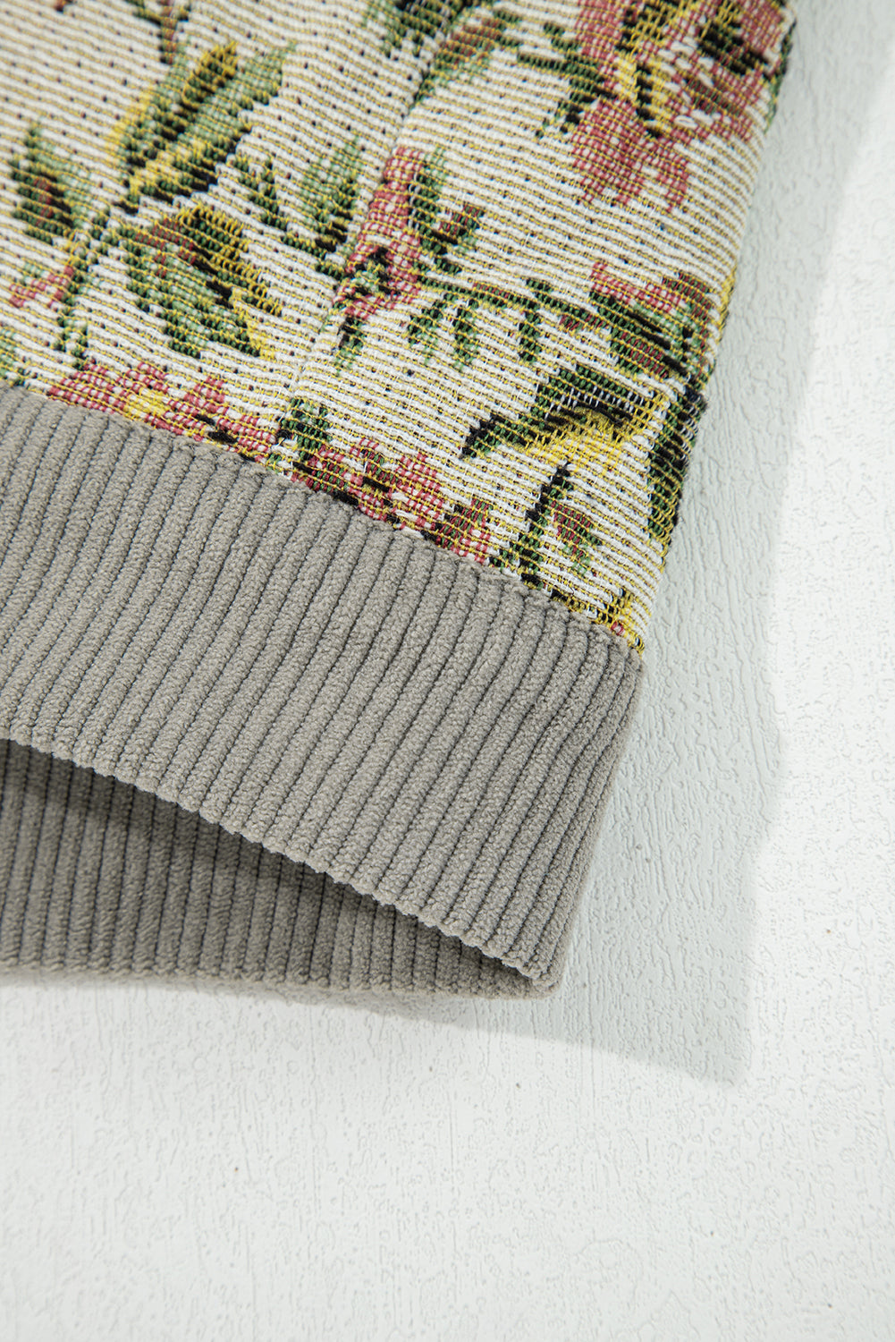 Medium Grey Ribbed Retro Floral Patchwork Shirt Style Jacket