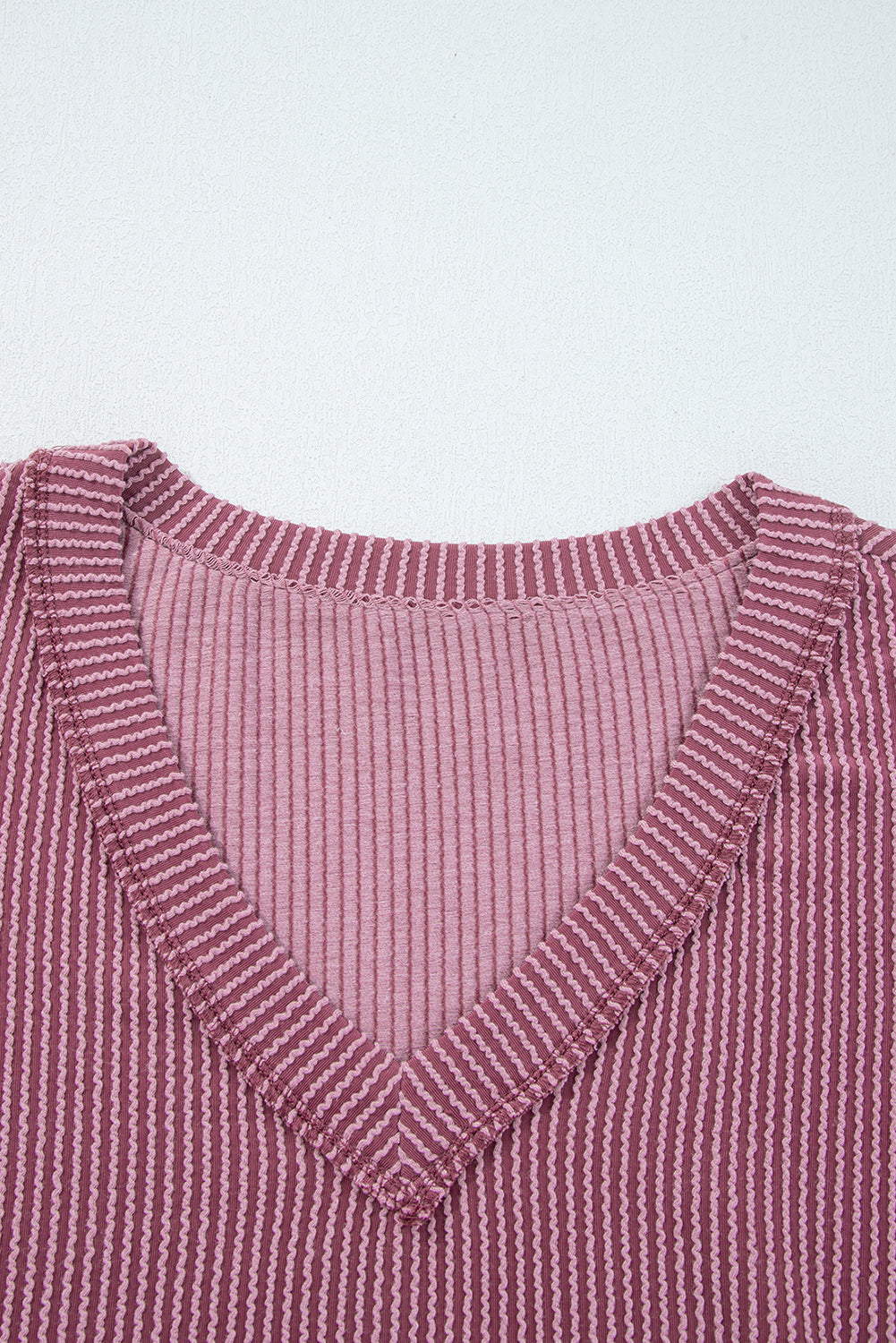 Fiery Red Twisted Rib V Neck Drop Shoulder Loose Sleeve Oversize Top