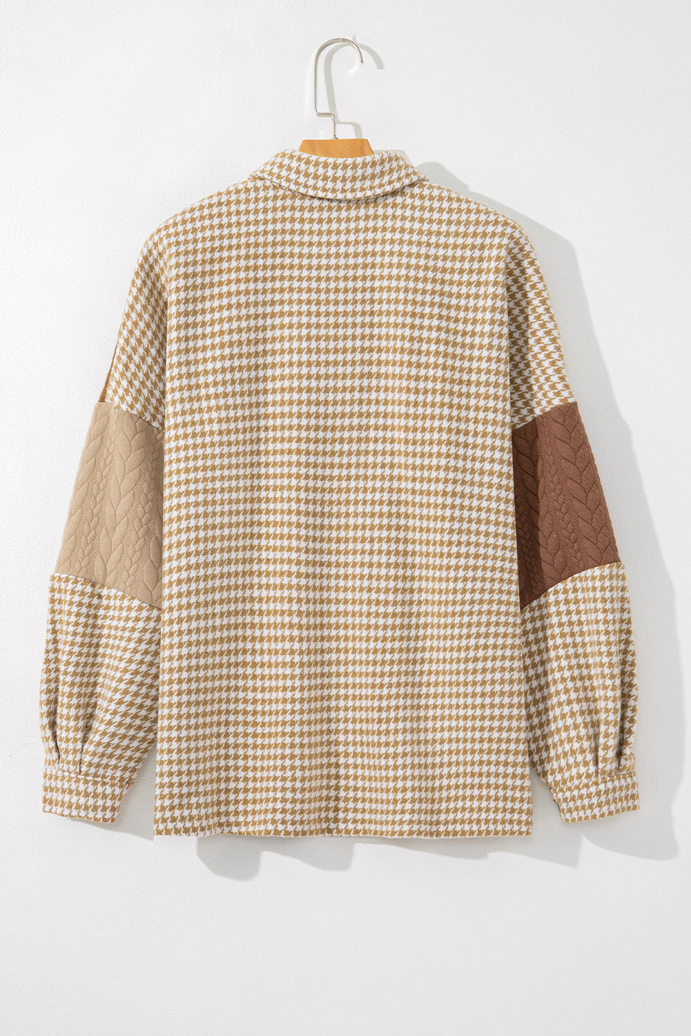 Pink Houndstooth Color Contrast Textured Patchwork Loose Shacket