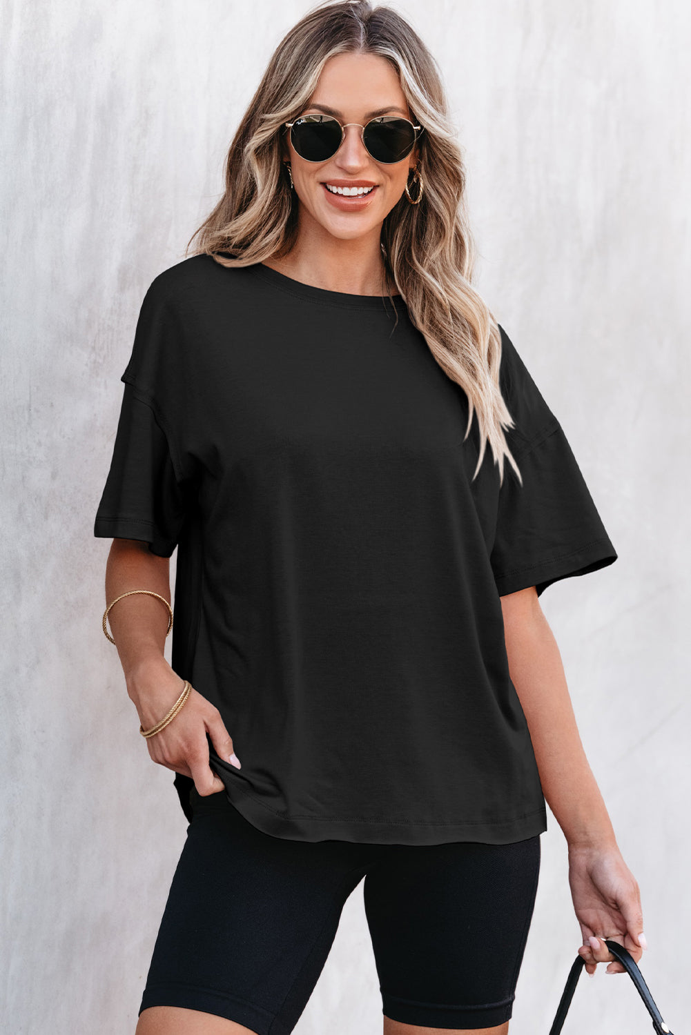 Parchment Raw Seam Patchwork Drop Shoulder Oversize T Shirt