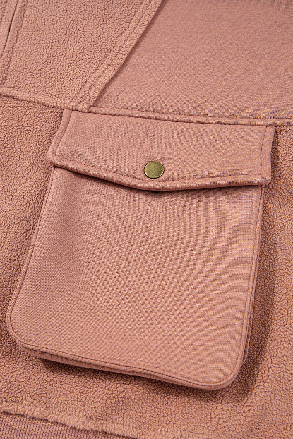 Camel Exposed Seam Side Pockets Half Zipper Baggy Sweatshirt