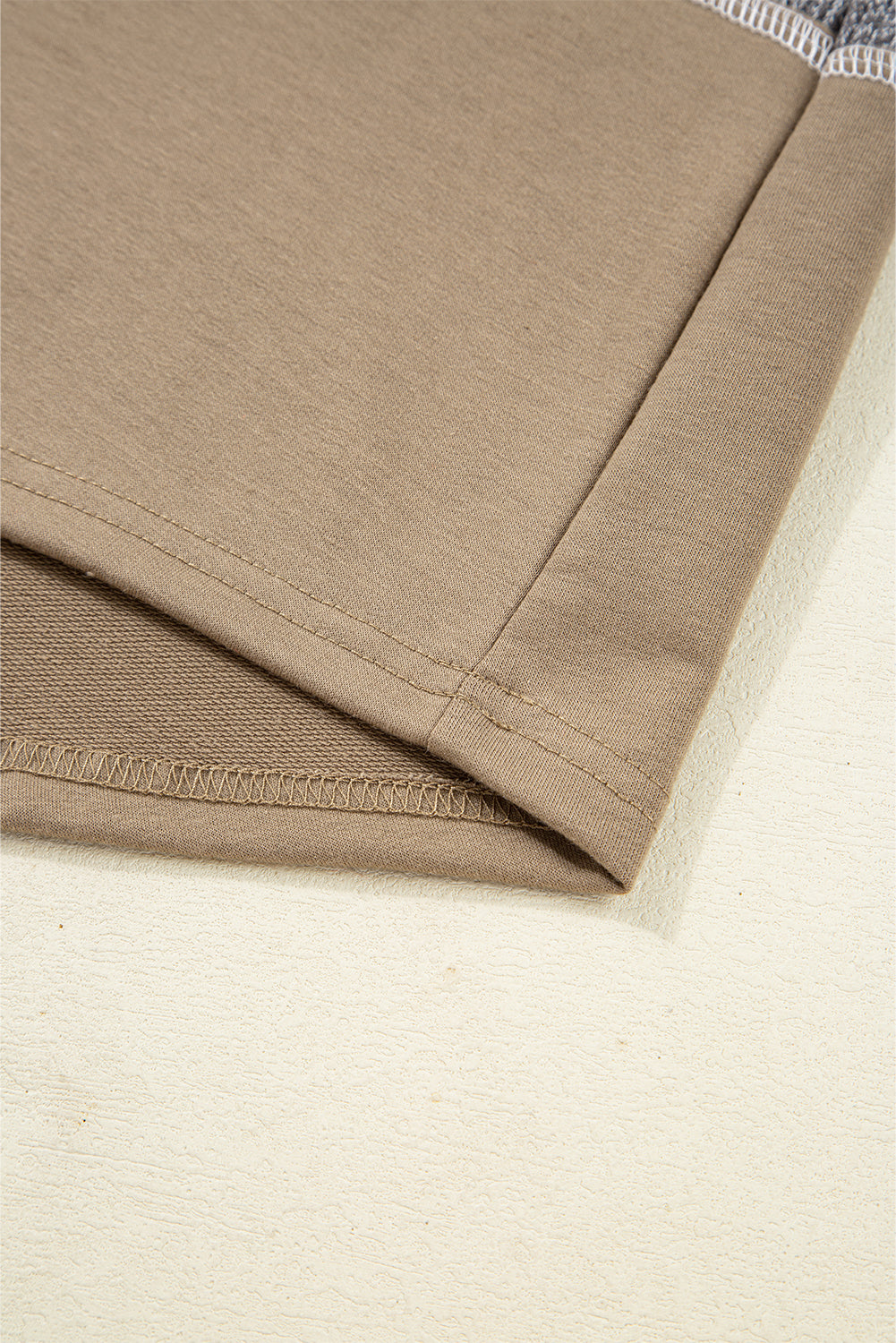 Jungle Green Mixed Texture Patchwork Exposed Seam Half Button Pullover Hooded Sweatshirt