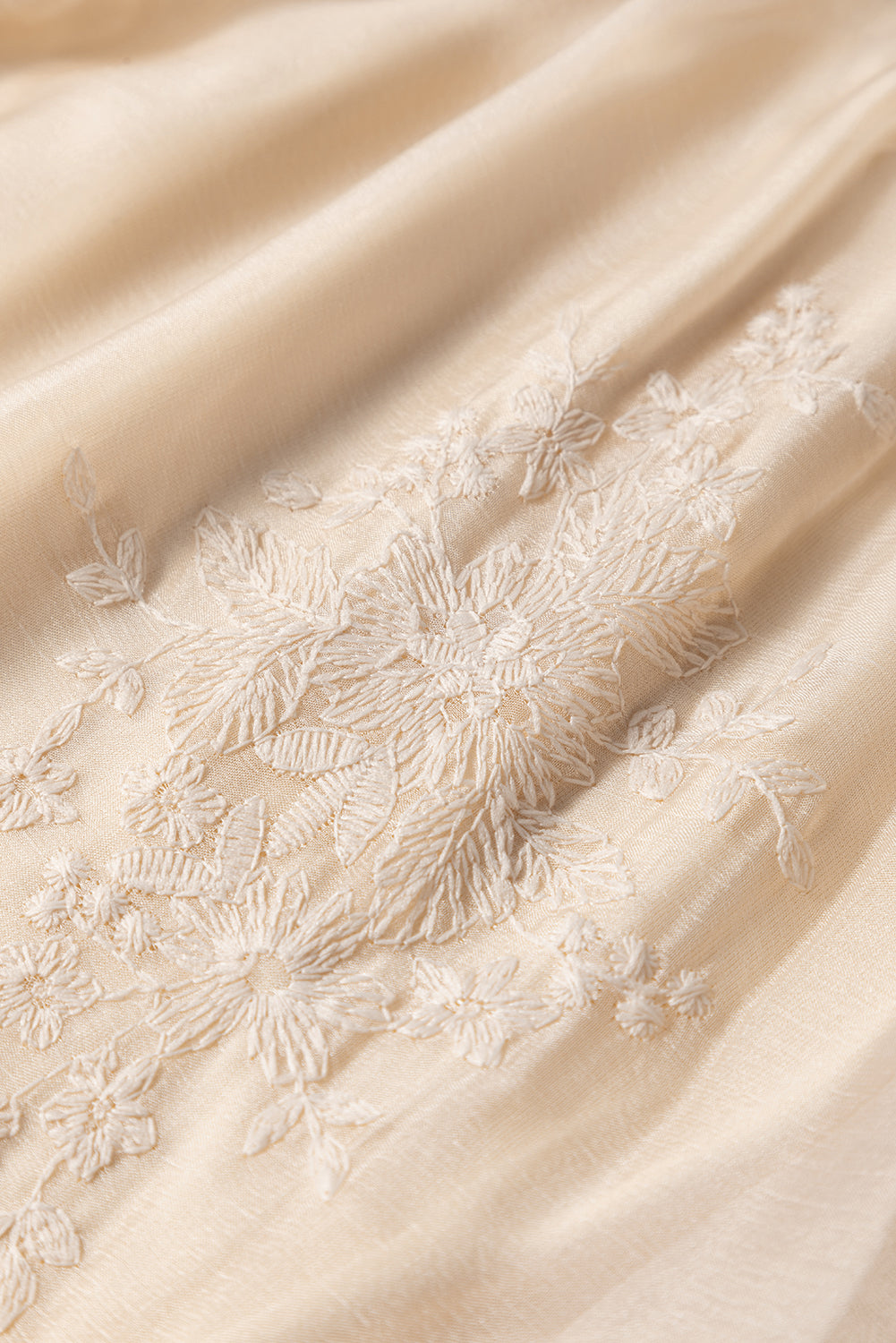 Oatmeal Embroidered Mesh Overlay Flowy Long Skirt