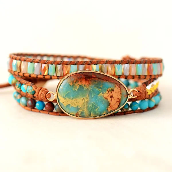 High End Women Leather Wrap Bracelets W/ Vibrant Stones Crystal Beads Bracelet Boho Spiritual Jewelry