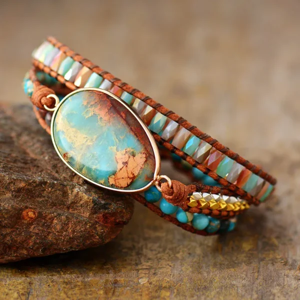 High End Women Leather Wrap Bracelets W/ Vibrant Stones Crystal Beads Bracelet Boho Spiritual Jewelry - Image 4