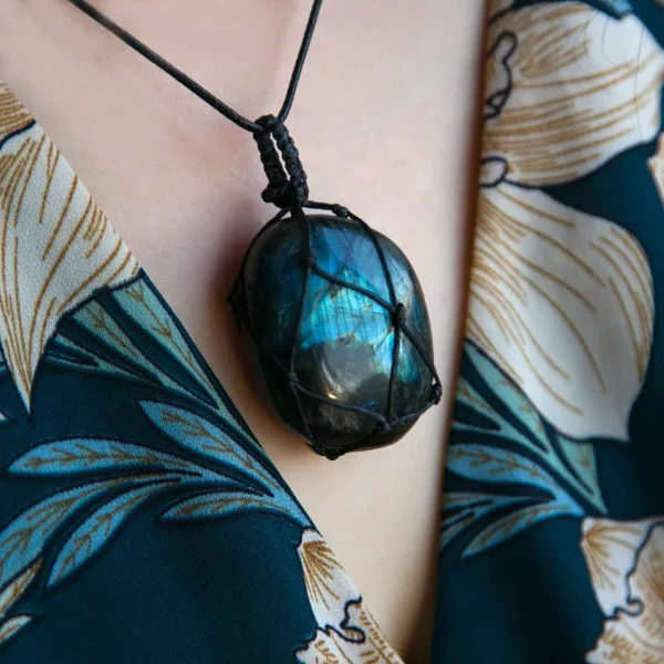 Labradorite Necklace Natural Stone Pendant Wrap braid Necklace Yoga macrame Necklace for men women Energy necklace - Image 3
