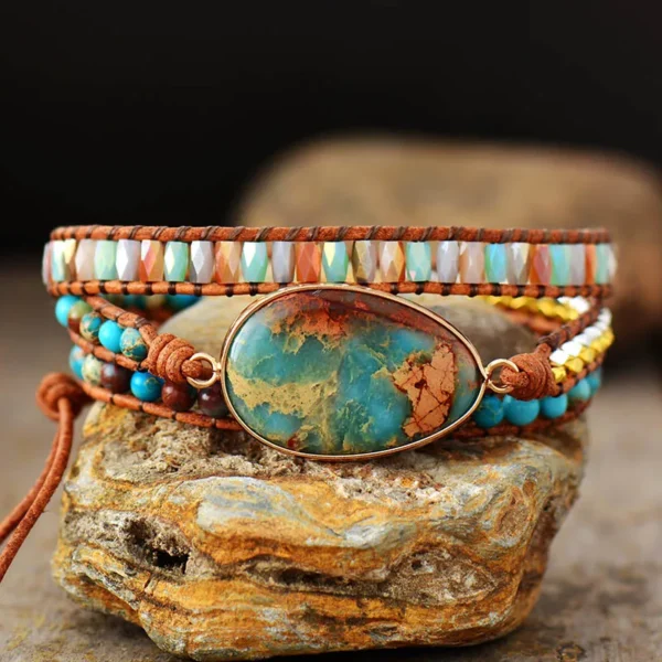 High End Women Leather Wrap Bracelets W/ Vibrant Stones Crystal Beads Bracelet Boho Spiritual Jewelry - Image 2