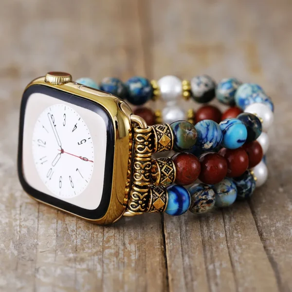 Boho Natural Stones Vintage Smart Watch Strap 38mm/45mm Elastic Wristwatch Band Replacement Cuff Bracelet Iwatch Jewelry - Image 3