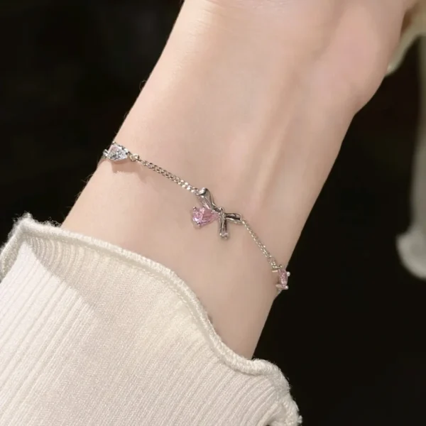 Shiny Pink Crystal Cherry Blossom Bracelets For Women Girls Sweet Moon Bow Flowers Zircon Bracelet Party Aesthetic Egirl Jewelry - Image 5