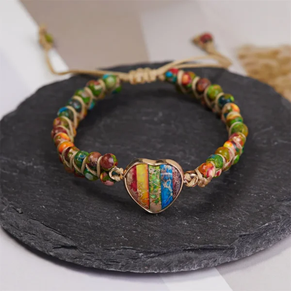 Handmade Natural Stone Bracelet Women Fashion Heart Purple Agates Beads Charm Braided Bracelets Boho Yoga Wrap Bangles Jewelry