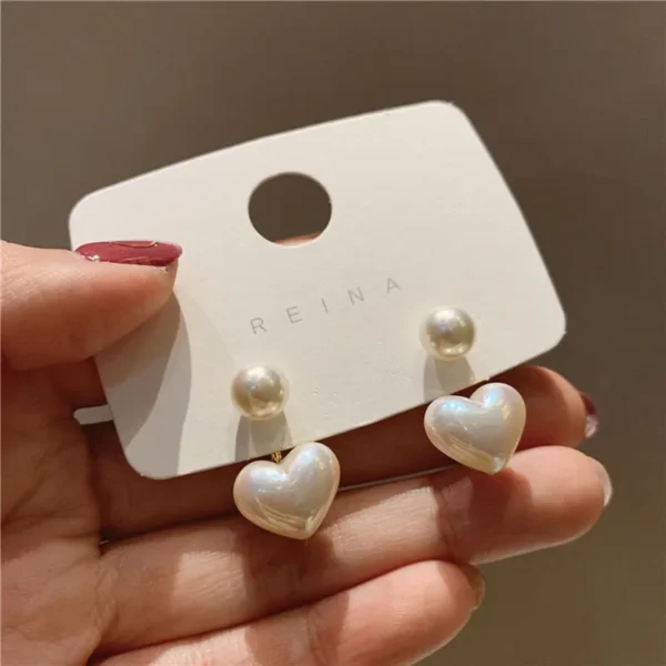 Imitation Pearl Earrings For Women Heart Round Stud Earrings Elegant Love Ear Stud Party Wedding Jewelry Valantine Day Gifts - Image 2