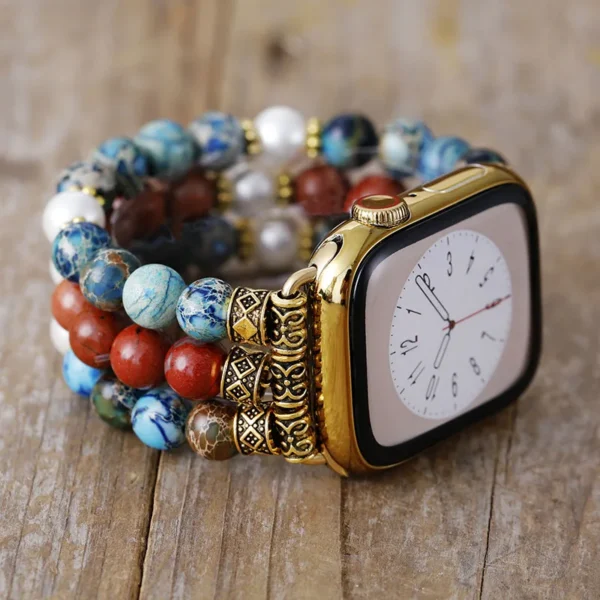 Boho Natural Stones Vintage Smart Watch Strap 38mm/45mm Elastic Wristwatch Band Replacement Cuff Bracelet Iwatch Jewelry