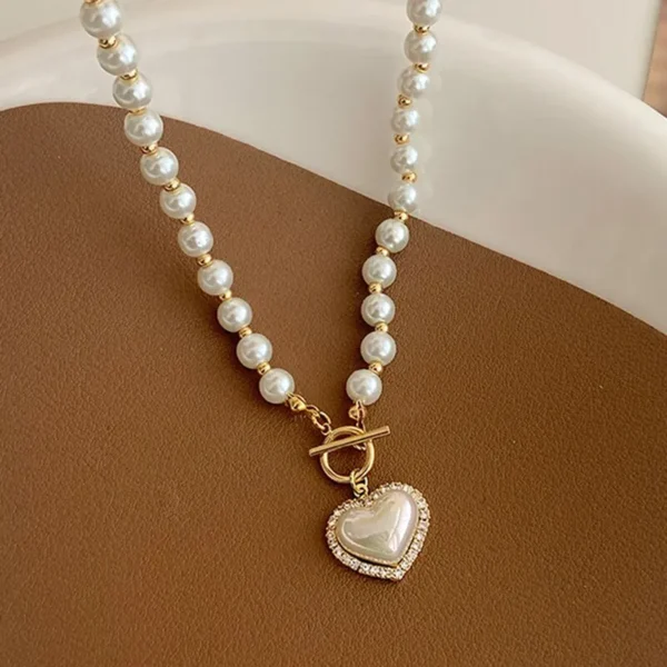 Elegant Pearl Necklace For Women Heart Pendant Necklaces Luxury Imitation Pearls Chain Necklaces Korean Jewelry Girls Gifts - Image 3