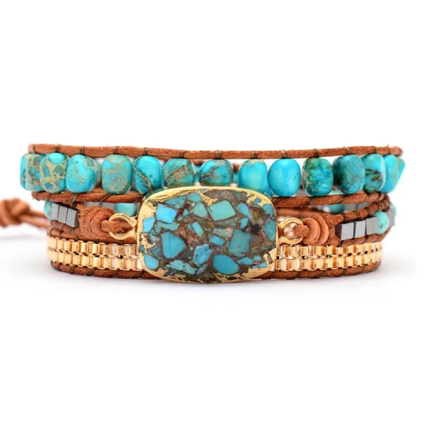 Bohemian cut corner turquoise bracelet for women ornament triple wound hand-woven leather rope bracelet - Image 6