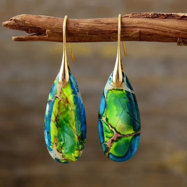 Premium Women Earrings Sea Sedient Jaspers Elegant Teardrop Lady Dangle Earring Jewelry - Image 4