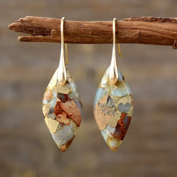 Bohemia Gold Plated Hook Natural Stone Leaf Pendant Dangle Drop Woman Earrings Designer Spiritual Jewelry Creative Gifts