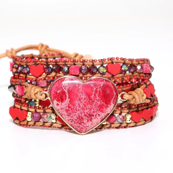 2025 new arrive Boho style red heart charm leather wrap bracelet lovers bangle gift jewelry