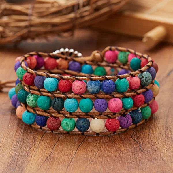 New Women Woven Wrap Bracelets Volcanic Stone Multi Color Beads Rope Chain Bracelet Bohemian Unisex Wristband Jewelry - Image 5